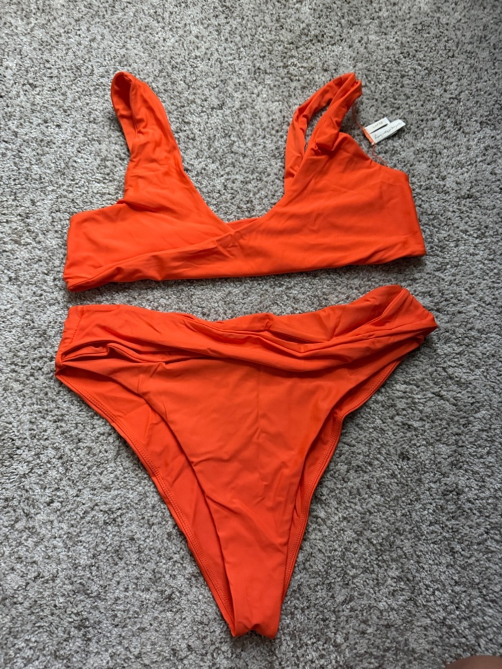 High-Rise V-Neck Bikini Set in Vibrant Orange